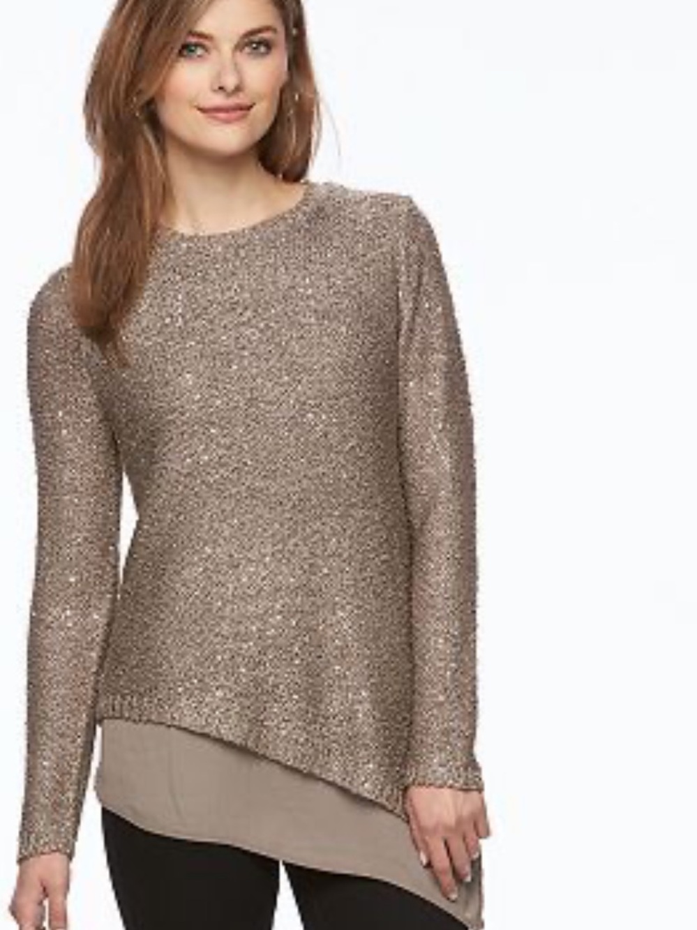 Apt. 9 Charcoal Marled Crewneck Sweater Asymmetrical Sequin